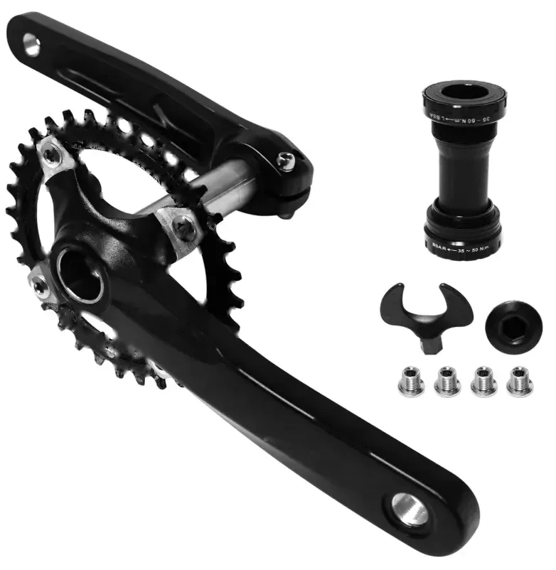 Mountain Bike 170mm Crankset with 104 BCD 32/34/36/38T Chainring, Aluminum Alloy MTB Crank Narrow Wide CNC Round Chainring Bolts Fit for Mountain Bike, Road Bike Crank